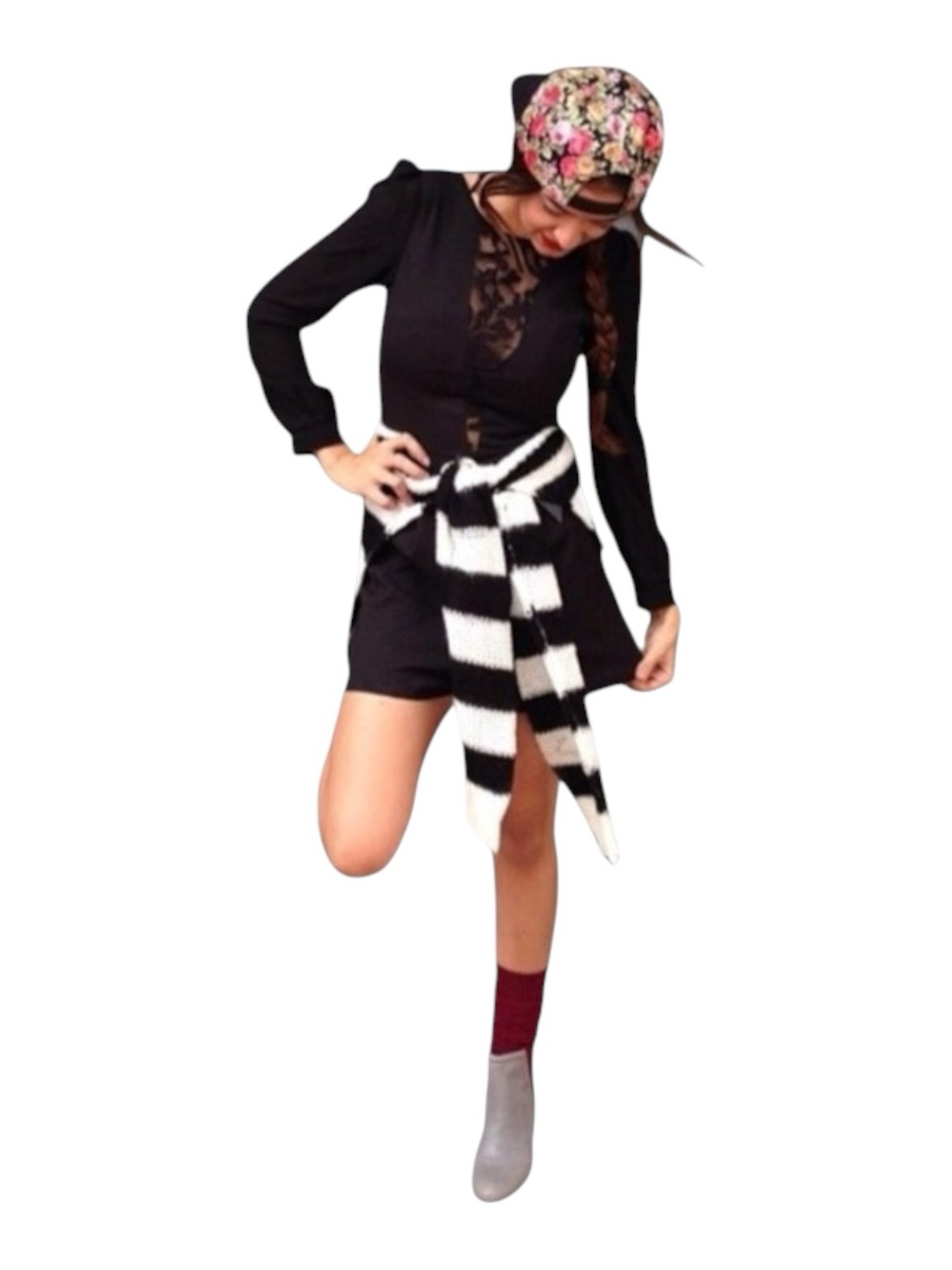 new LF Millau ᯾ Stripe V Neck Long Cardigan Duster Sweater ᯾ Black + White - Picture 3 of 16